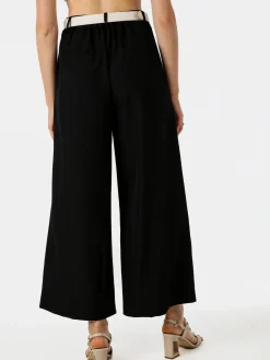 Melitea Pantaloni donna a palazzo con vita alta - nero
