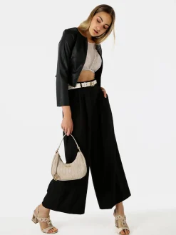 Melitea Pantaloni donna a palazzo con vita alta - nero