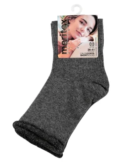 Meritex Calze corte donna in caldo cotone con bordo lurex - grigio scuro