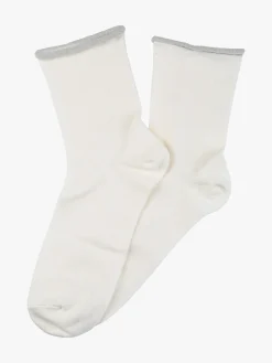 Meritex Calze corte donna in caldo cotone con bordo lurex - bianco