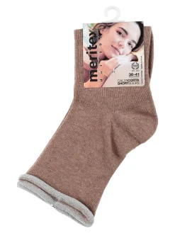 Meritex Calze corte donna in caldo cotone con bordo lurex - taupe