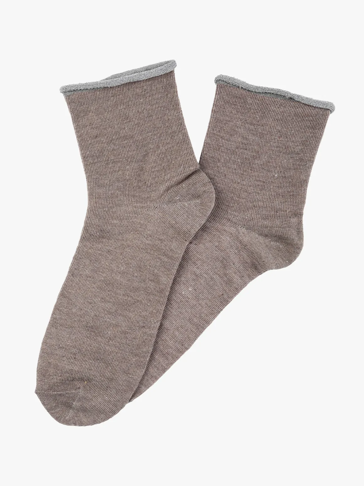 Meritex Calze corte donna in caldo cotone con bordo lurex - fango