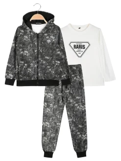 Mg Fashion Studio Completo 3 pezzi da bambino con cappuccio e zip - nero
