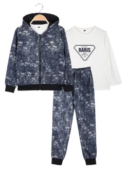 Mg Fashion Studio Completo 3 pezzi da bambino con cappuccio e zip - blu