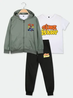 Mg Fashion Studio Completo tuta da bambino con cappuccio e zip e stampa davanti e dietro - verde