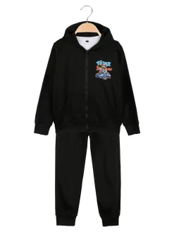 Mg Fashion Studio Completo tuta da bambino con cappuccio e zip e stampa davanti e dietro - nero
