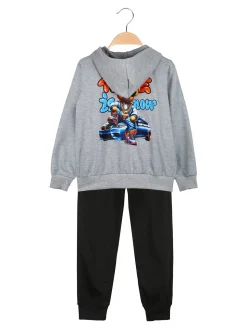 Mg Fashion Studio Completo tuta da bambino con cappuccio e zip e stampa davanti e dietro - grigio