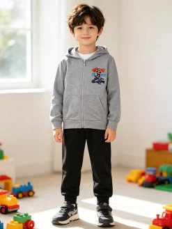 Mg Fashion Studio Completo tuta da bambino con cappuccio e zip e stampa davanti e dietro - grigio