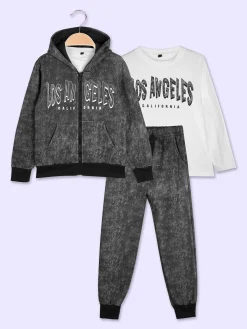 Mg Fashion Studio Completo tuta 3 pezzi da ragazzo con cappuccio e zip - nero