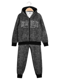 Mg Fashion Studio Completo tuta 3 pezzi da ragazzo con cappuccio e zip - nero