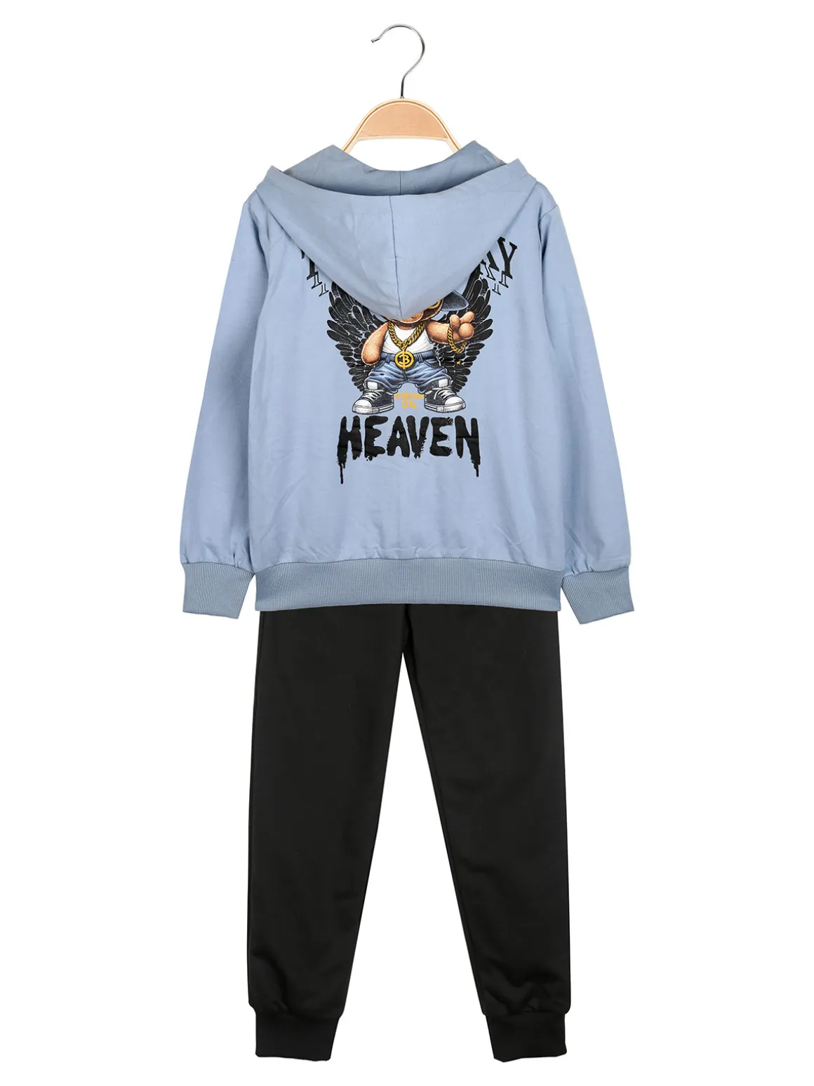 Mg Fashion Studio Completo tuta 3 pezzi da ragazzo con cappuccio e zip - azzurro