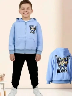 Mg Fashion Studio Completo tuta 3 pezzi da ragazzo con cappuccio e zip - azzurro