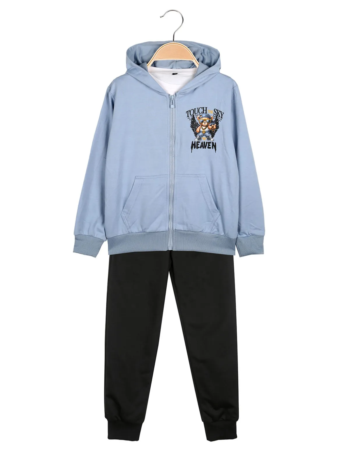 Mg Fashion Studio Completo tuta 3 pezzi da ragazzo con cappuccio e zip - azzurro