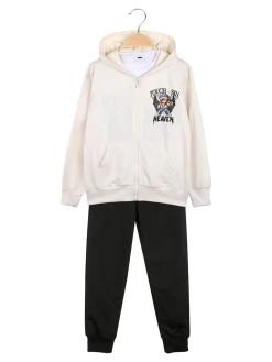 Mg Fashion Studio Completo tuta 3 pezzi da ragazzo con cappuccio e zip - beige