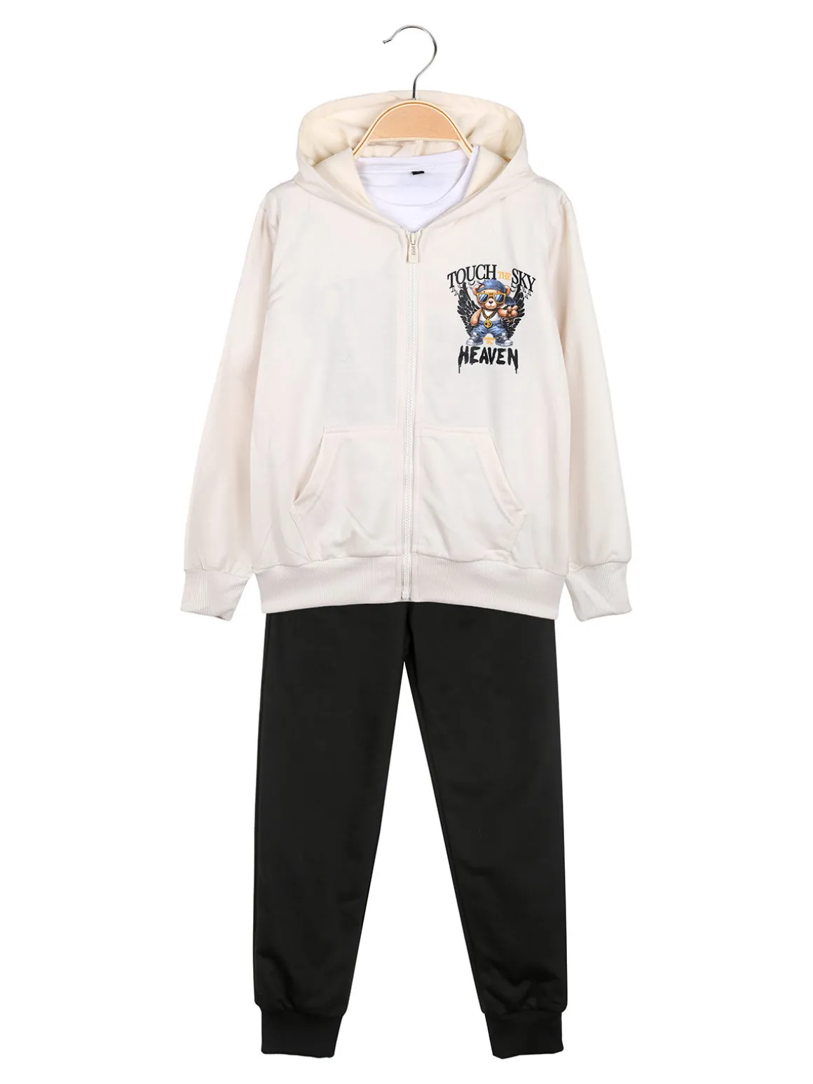 Mg Fashion Studio Completo tuta 3 pezzi da ragazzo con cappuccio e zip - beige