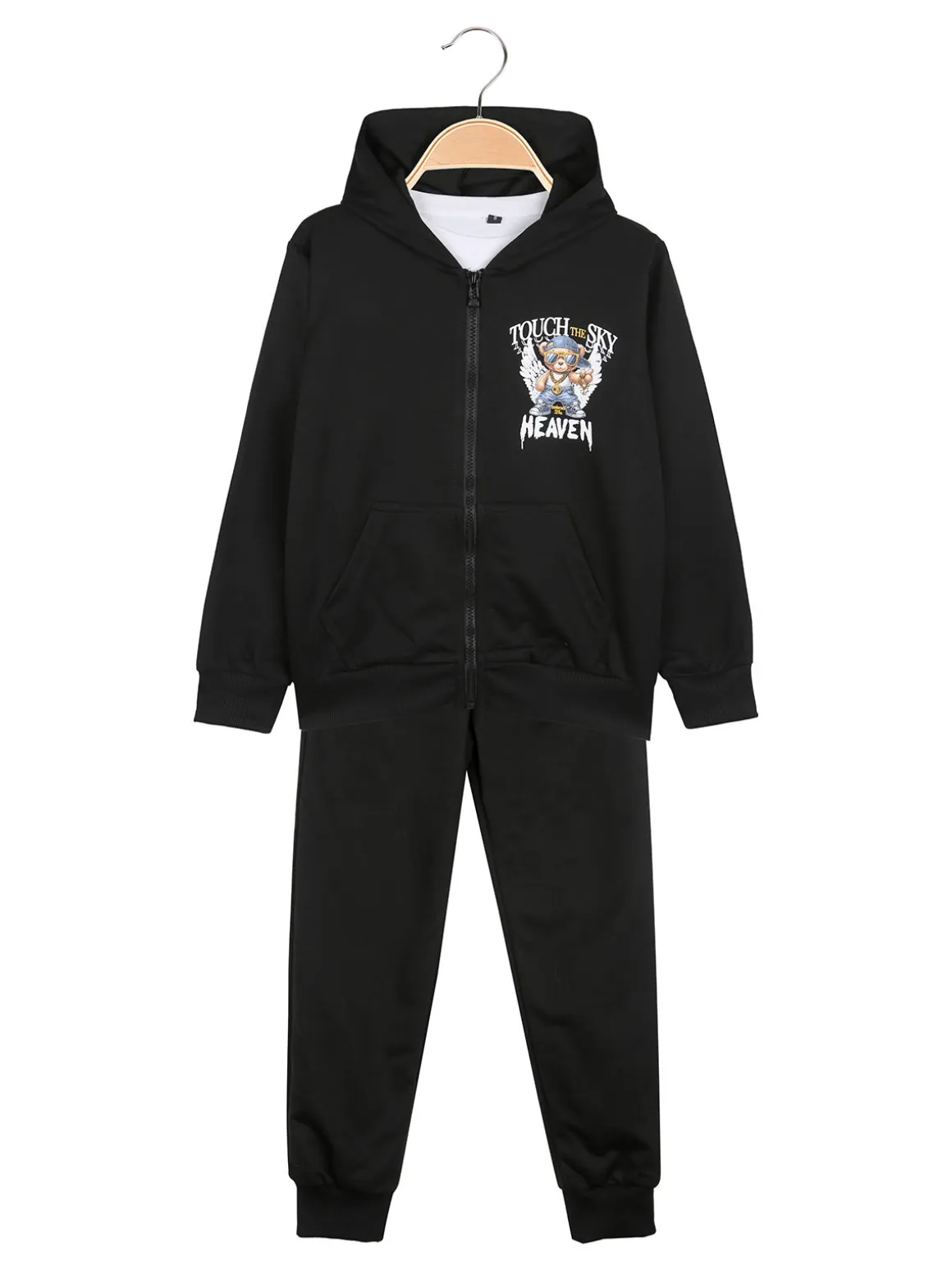 Mg Fashion Studio Completo tuta 3 pezzi da ragazzo con cappuccio e zip - nero