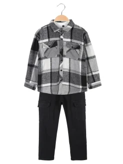 Mg Kids Completo 3 pezzi da bambino con camicia in flanella a quadri
