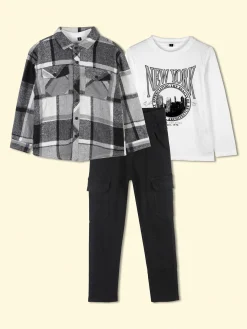 Mg Kids Completo 3 pezzi da bambino con camicia in flanella a quadri