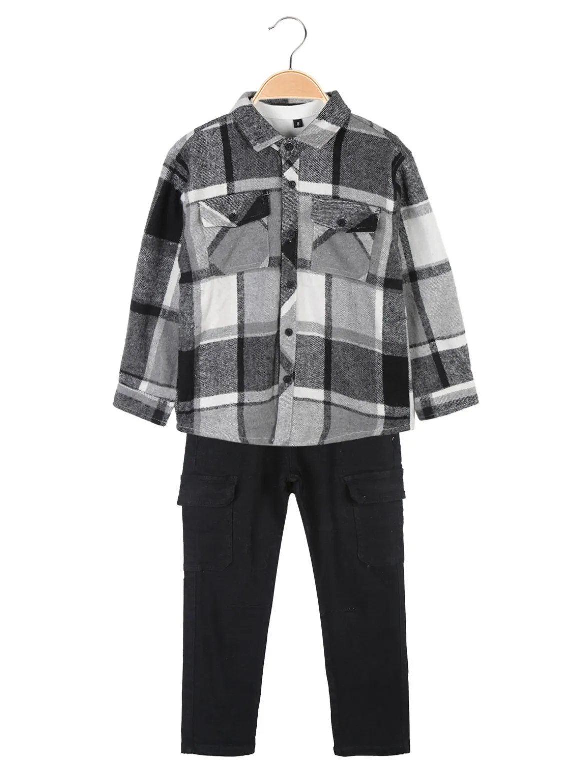 Mg Kids Completo 3 pezzi da bambino con camicia in flanella a quadri