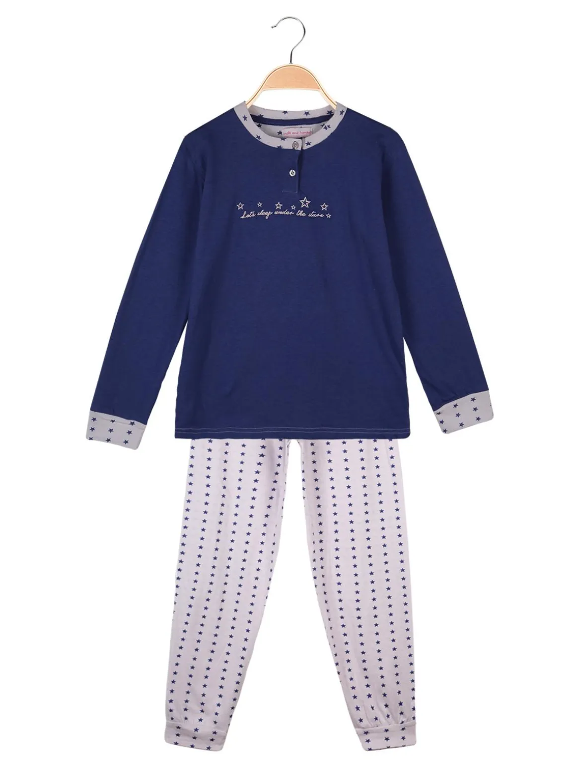 Milk And Honey Pigiama lungo in cotone con stelle