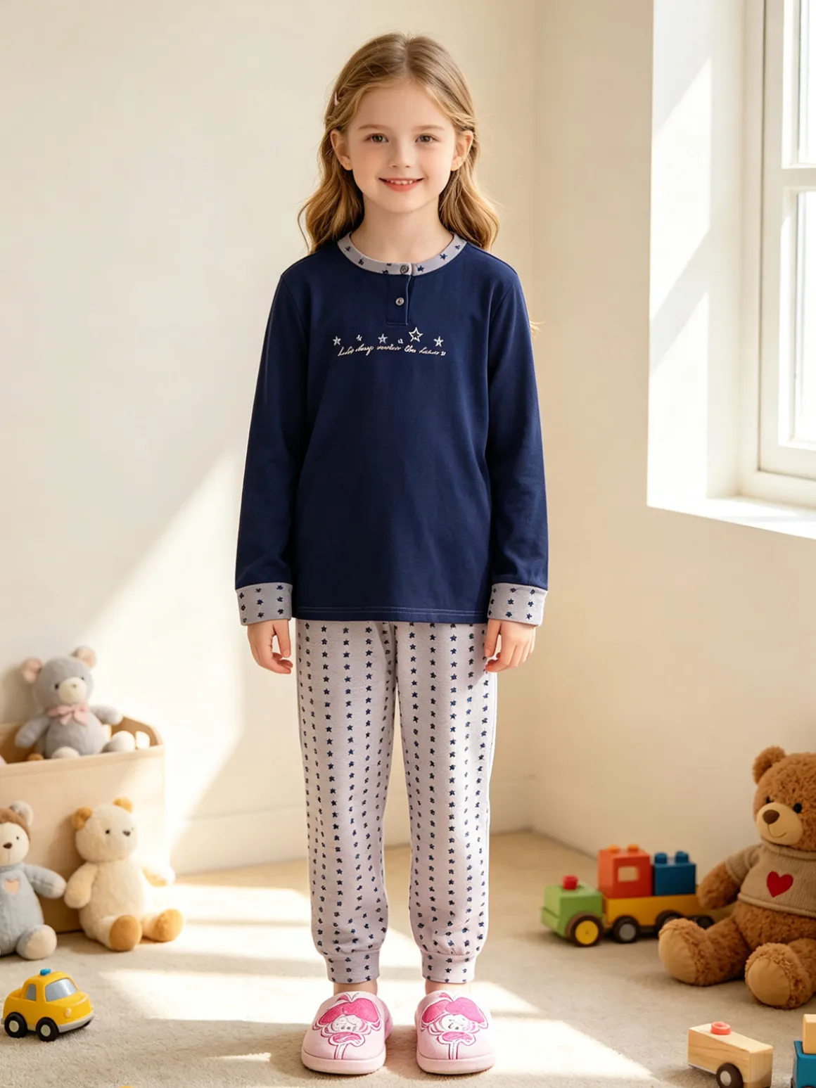 Milk And Honey Pigiama lungo in cotone con stelle
