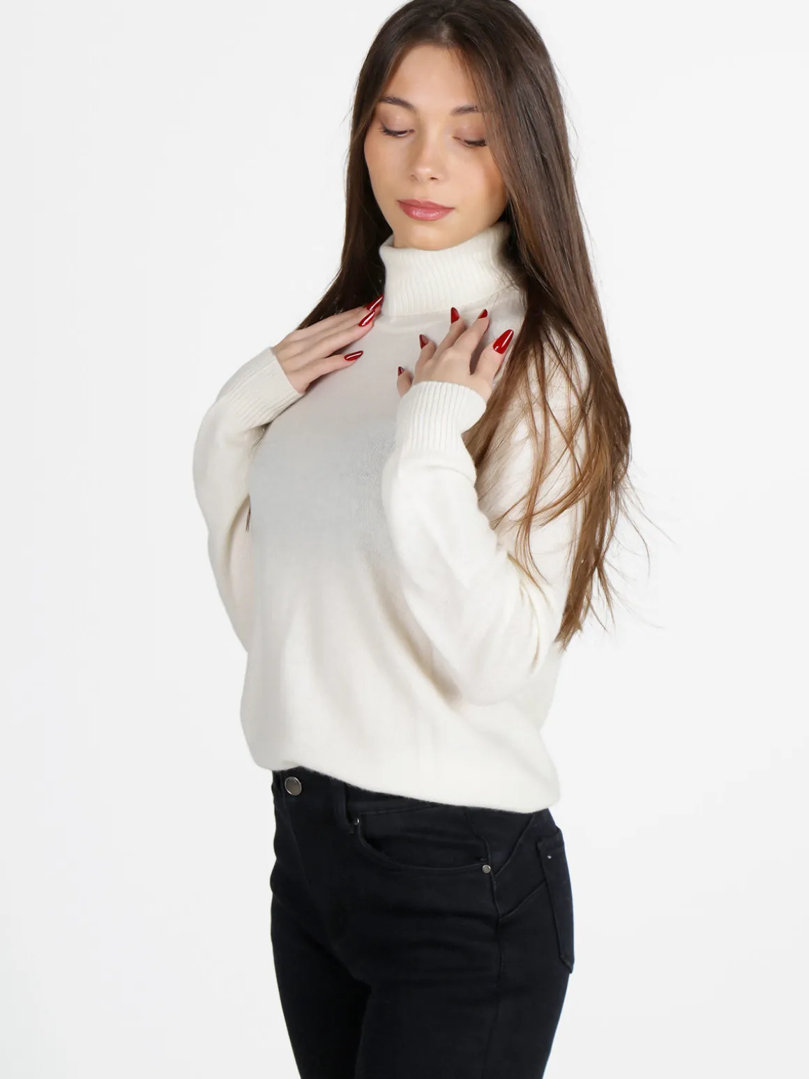 Mimoii Maglione dolcevita da donna in misto lana e cashemere