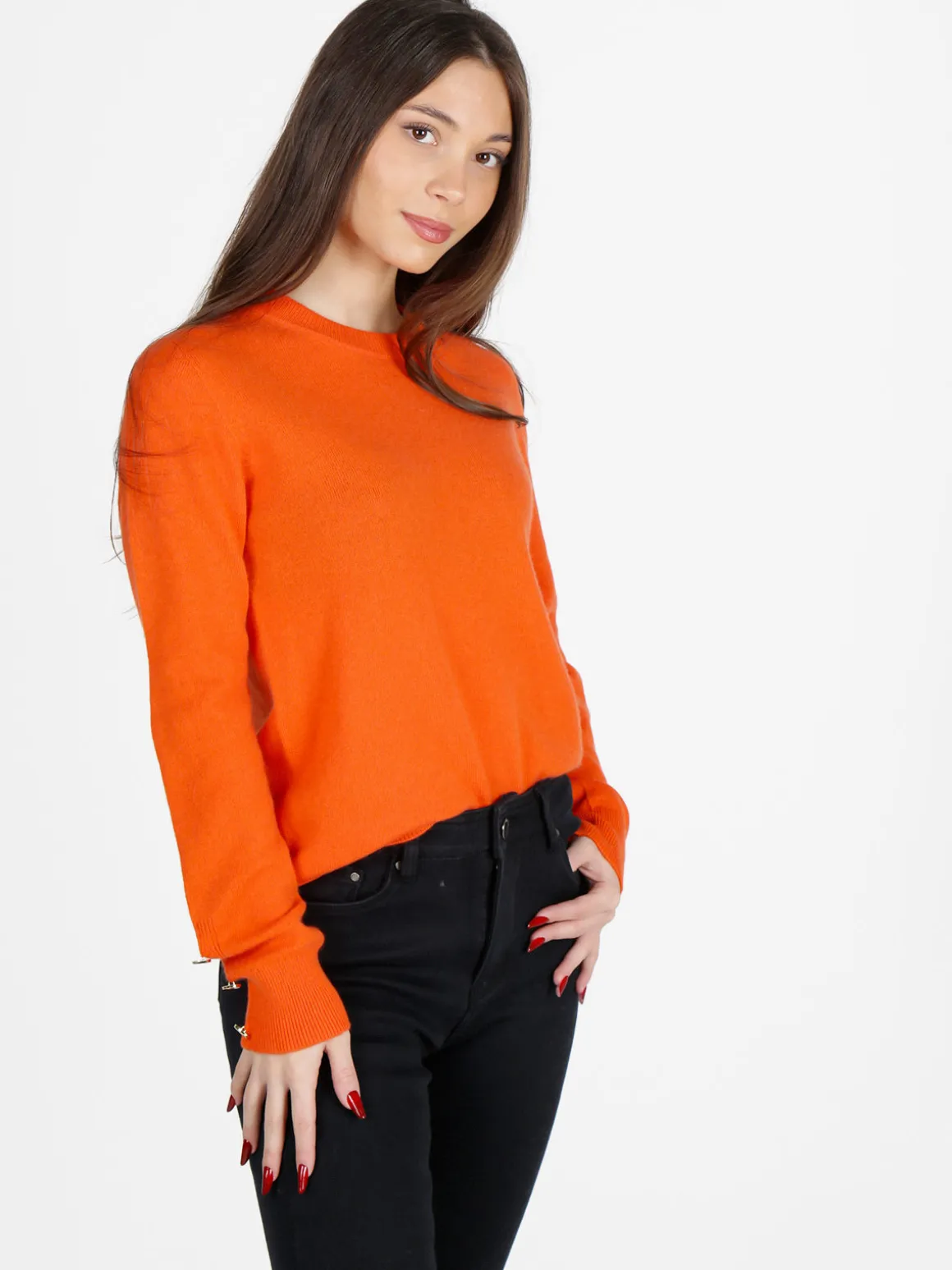 Mimoii Maglione donna in misto lana e cashemere con bottoni decorativi