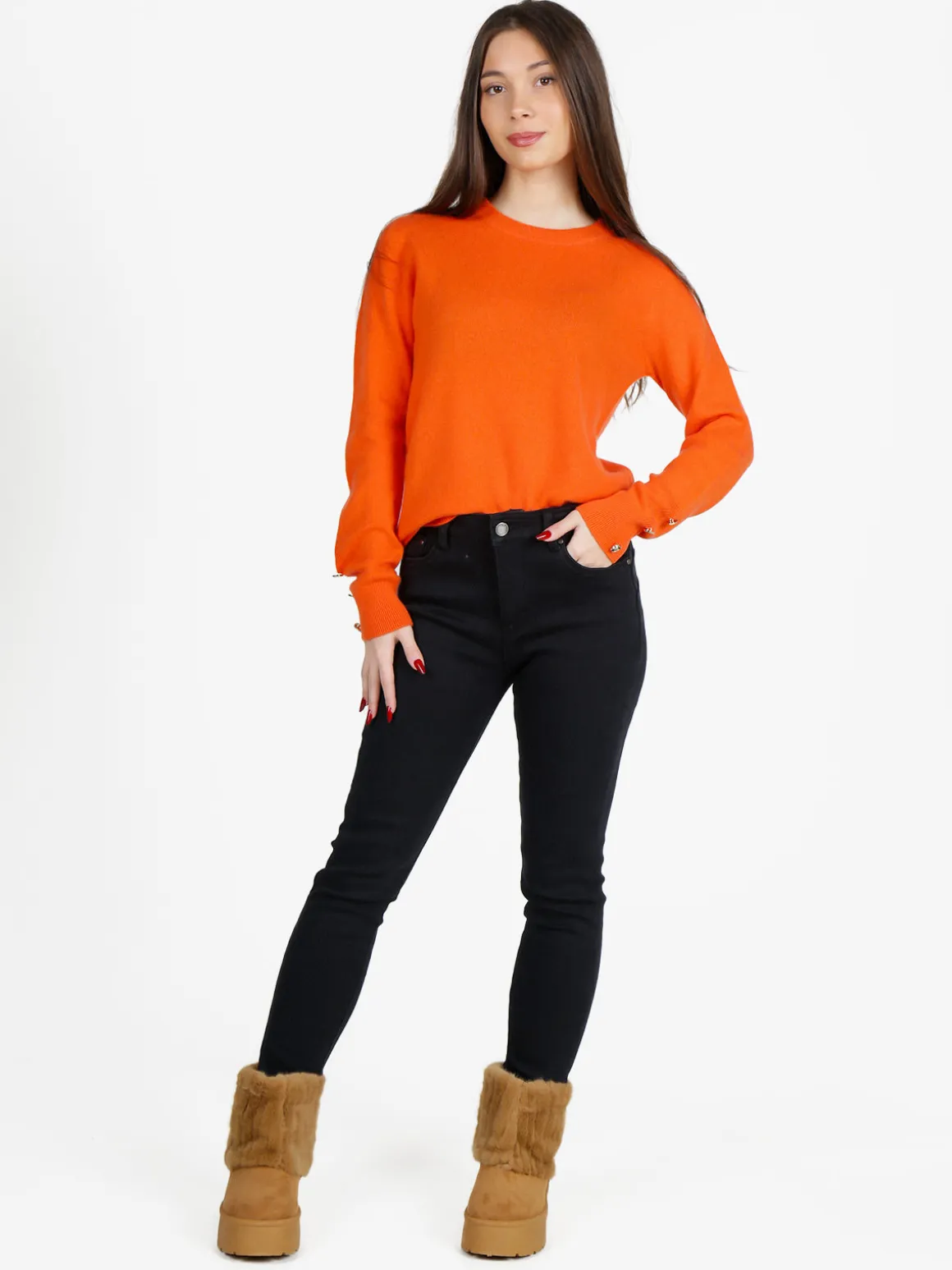 Mimoii Maglione donna in misto lana e cashemere con bottoni decorativi