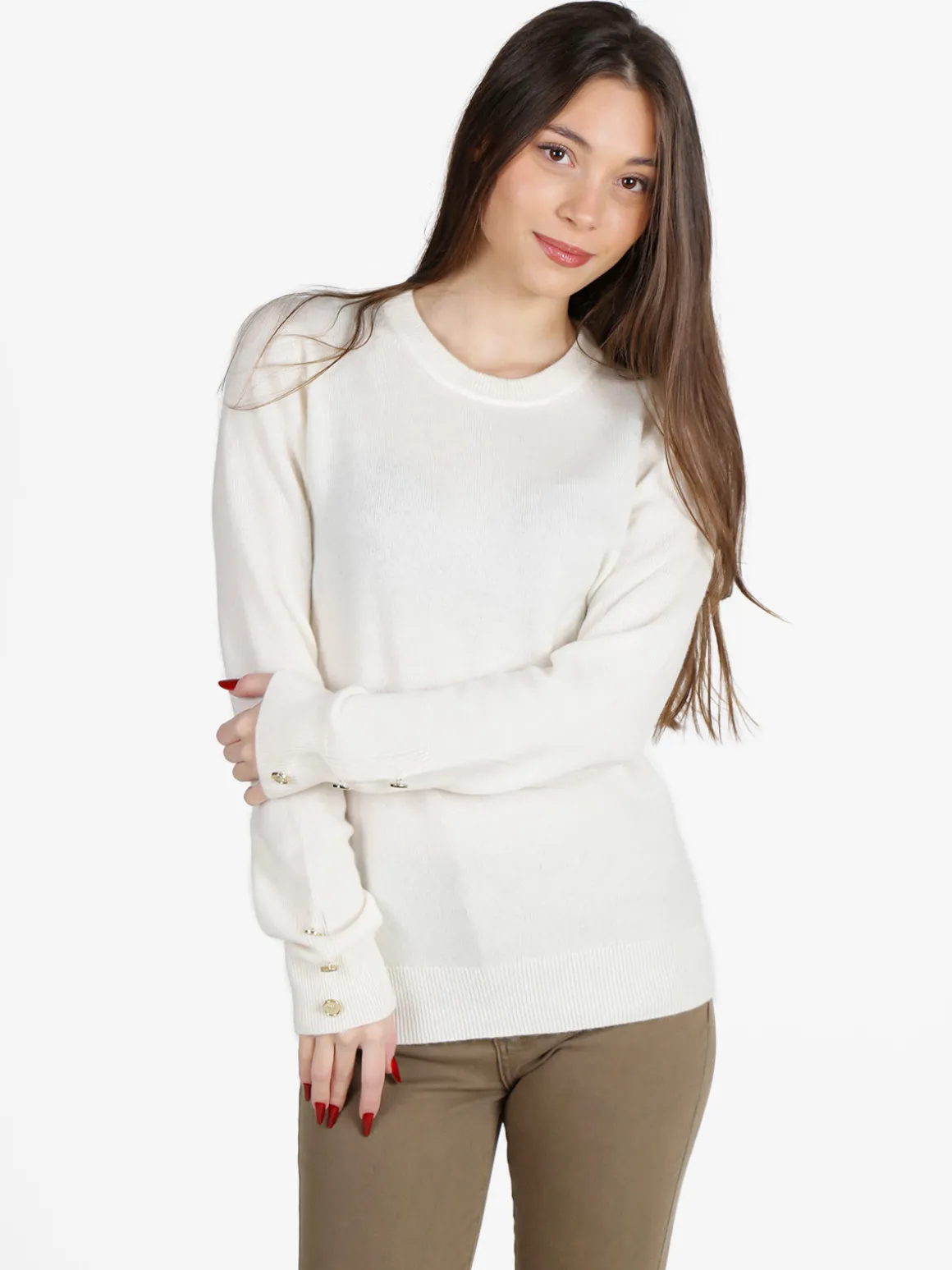 Mimoii Maglione donna in misto lana e cashemere con bottoni decorativi