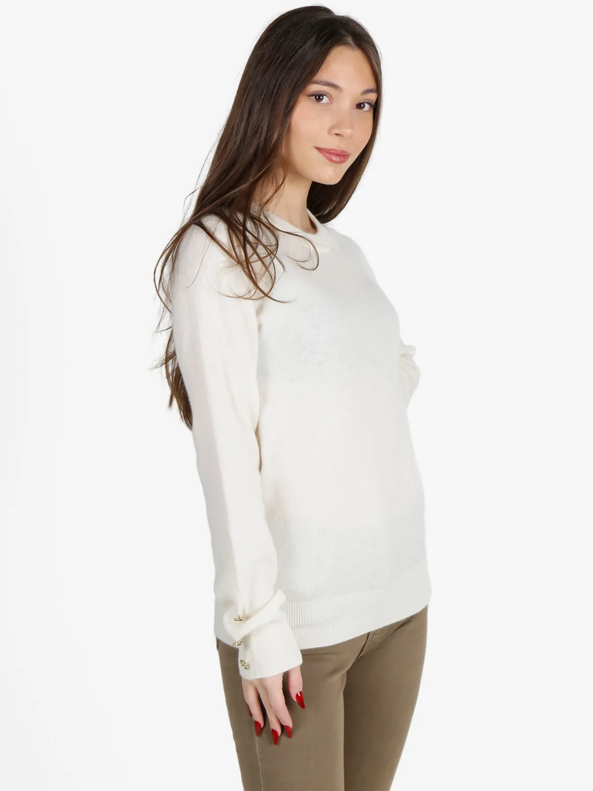 Mimoii Maglione donna in misto lana e cashemere con bottoni decorativi