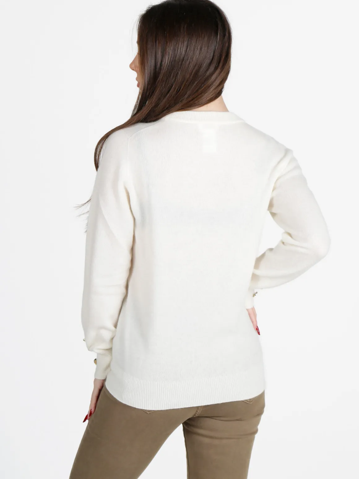 Mimoii Maglione donna in misto lana e cashemere con bottoni decorativi