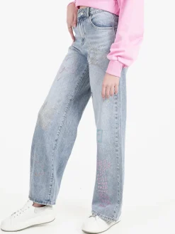 Mira°Belle Jeans donna a gamba larga con applicazioni strass