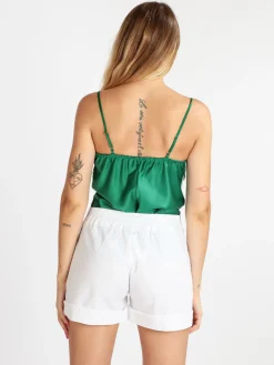 Miranda Top donna effetto raso con pizzo