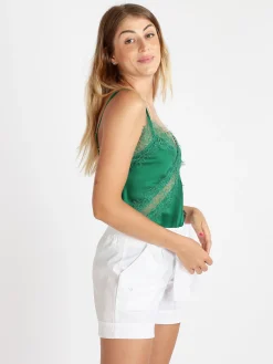 Miranda Top donna effetto raso con pizzo