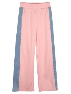 Miss Bellina Completo 2 pezzi da bambina a gamba larga con cappuccio in jeans e zip - rosa