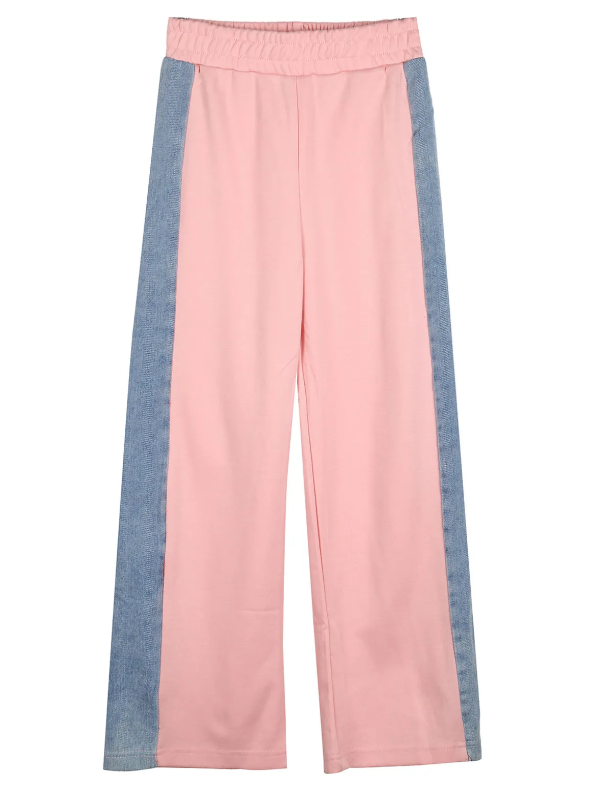 Miss Bellina Completo 2 pezzi da bambina a gamba larga con cappuccio in jeans e zip - rosa