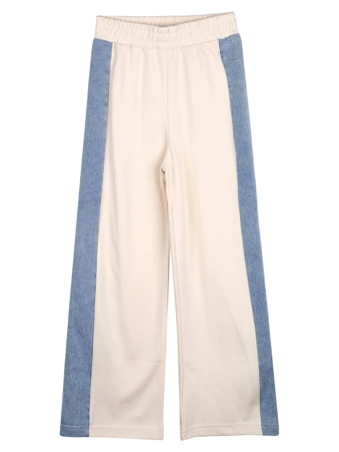 Miss Bellina Completo 2 pezzi da bambina a gamba larga con cappuccio in jeans e zip - panna