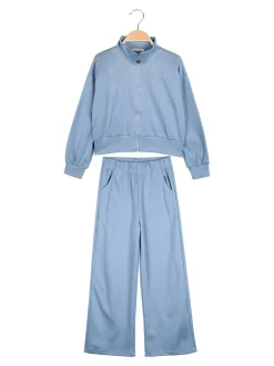 Miss Bellina Completo 3 pezzi da bambina con strass e zip - azzurro