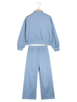 Miss Bellina Completo 3 pezzi da bambina con strass e zip - azzurro
