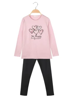 Miss Bellina Completo 2 pezzi da bambina con maglietta e leggings con strass - rosa