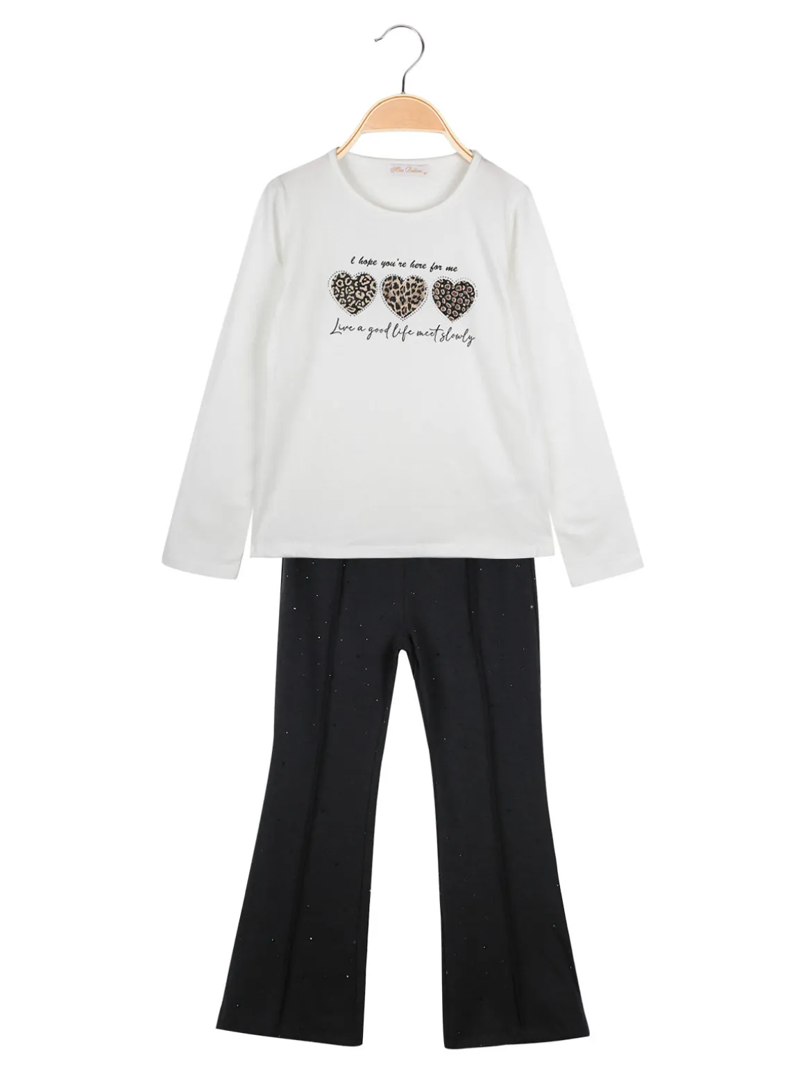 Miss Bellina Completo 2 pezzi da bambina con pantalone luccicante - bianco