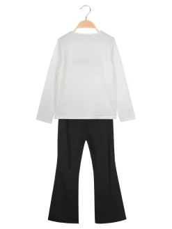 Miss Bellina Completo 2 pezzi da bambina con pantalone luccicante - bianco