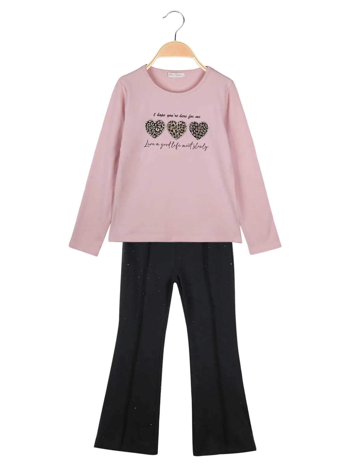 Miss Bellina Completo 2 pezzi da bambina con pantalone luccicante - rosa