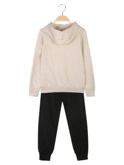 Miss Bellina Completo tuta 2 pezzi da bambina con cappuccio e stampe - beige