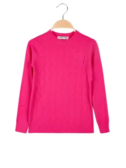 Miss Bellina Pullover girocollo da bambina in maglia - fucsia