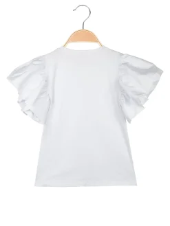 Miss Bellina T-shirt da ragazza con fiore e maniche ampie a volant