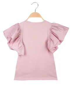 Miss Bellina T-shirt da ragazza con fiore e maniche ampie a volant
