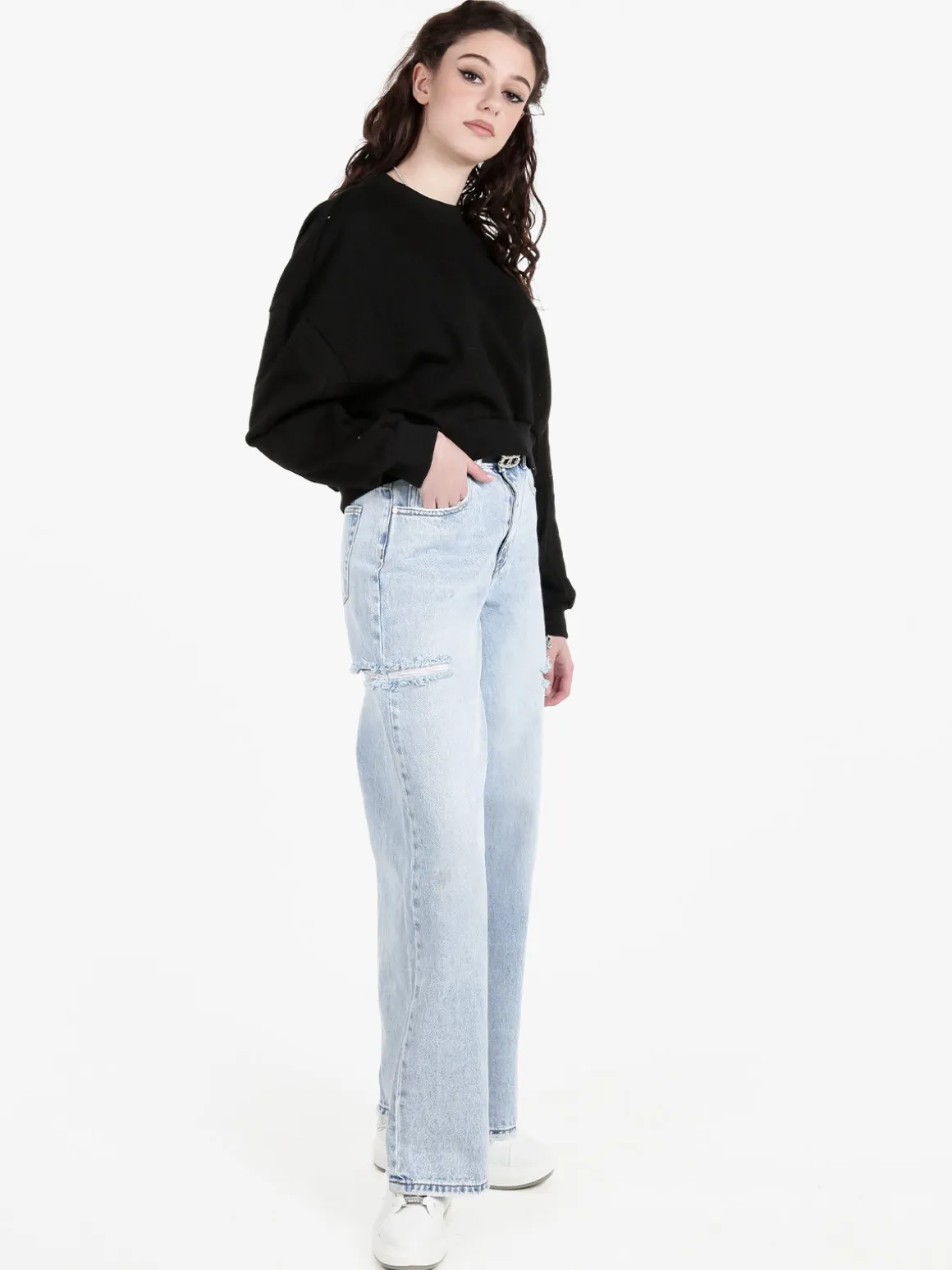Miss Bonbon Jeans donna a vita alta con strappi laterali