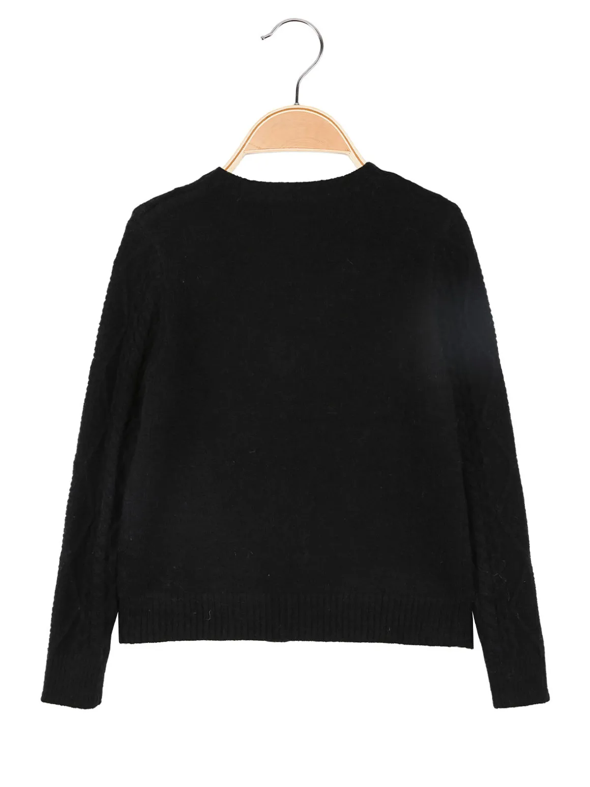 Miss Brum Cardigan da bambina in maglia con fiocchetti di velluto - nero