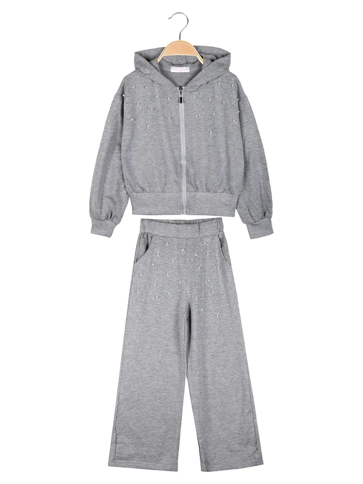 Miss Brum Completo tuta 2 pezzi da bambina con perle e strass - grigio